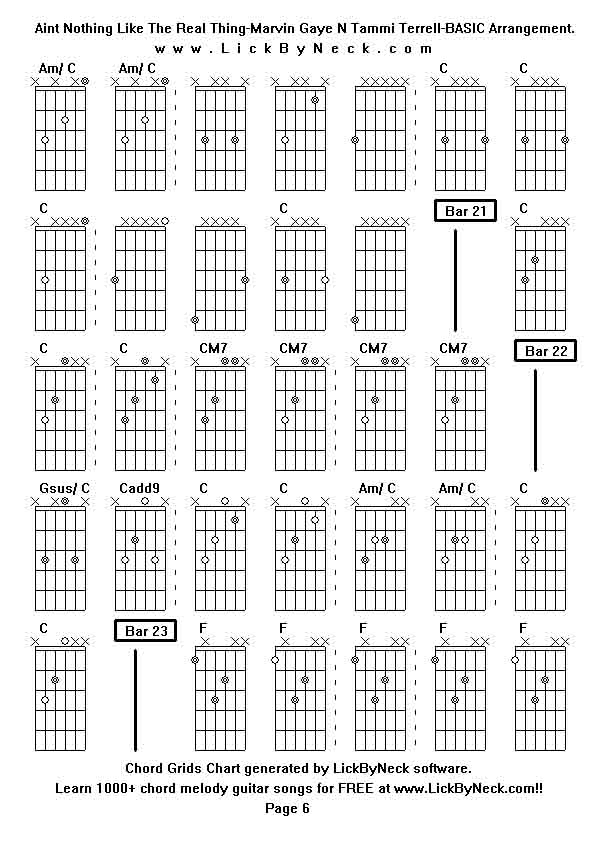 Chord Grids Chart of chord melody fingerstyle guitar song-Aint Nothing Like The Real Thing-Marvin Gaye N Tammi Terrell-BASIC Arrangement,generated by LickByNeck software.